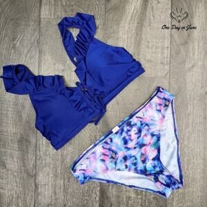 Charmleaks Lace Up Front Ruffle Bikini Swimsuit Size L